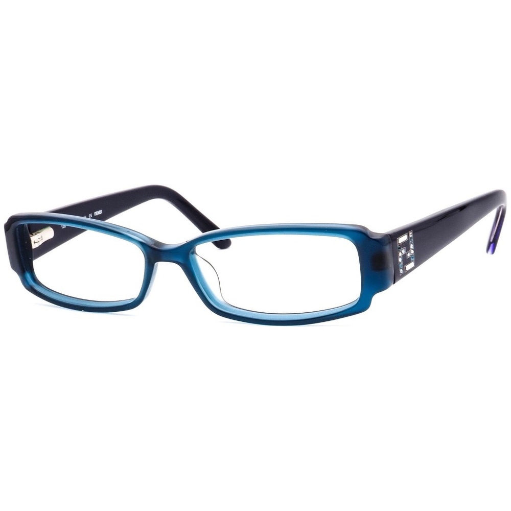NWOT FENDI Women's Eyeglasses F957R 425 Blue with Crystal FF Rectangular Frame - Picture 3 of 11